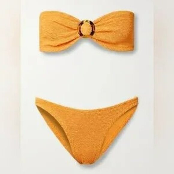 Hunza G Mango Sorbet Orange Crinkle Stretchy Bandeau Bikini OS - Picture 3 of 10
